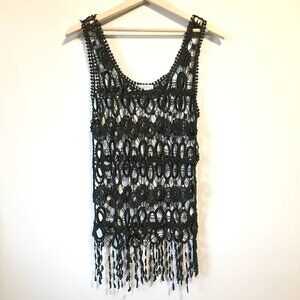 Vintage Bohemian Black Loose Crochet Lace Top